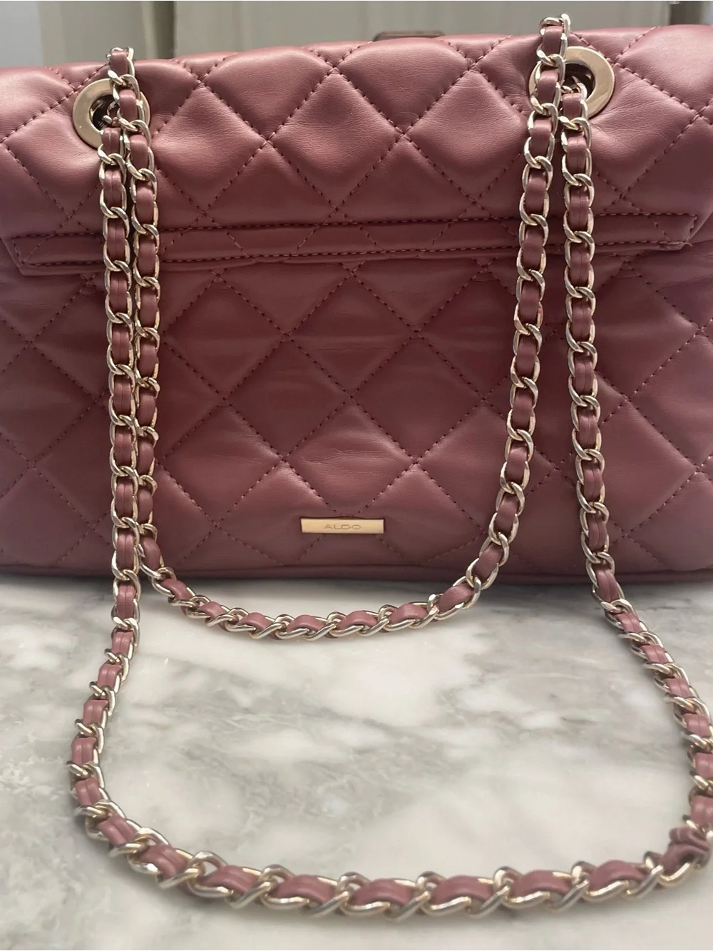 Aldo Quilted Mauve Shoulder Bag with Gold Chain Strap